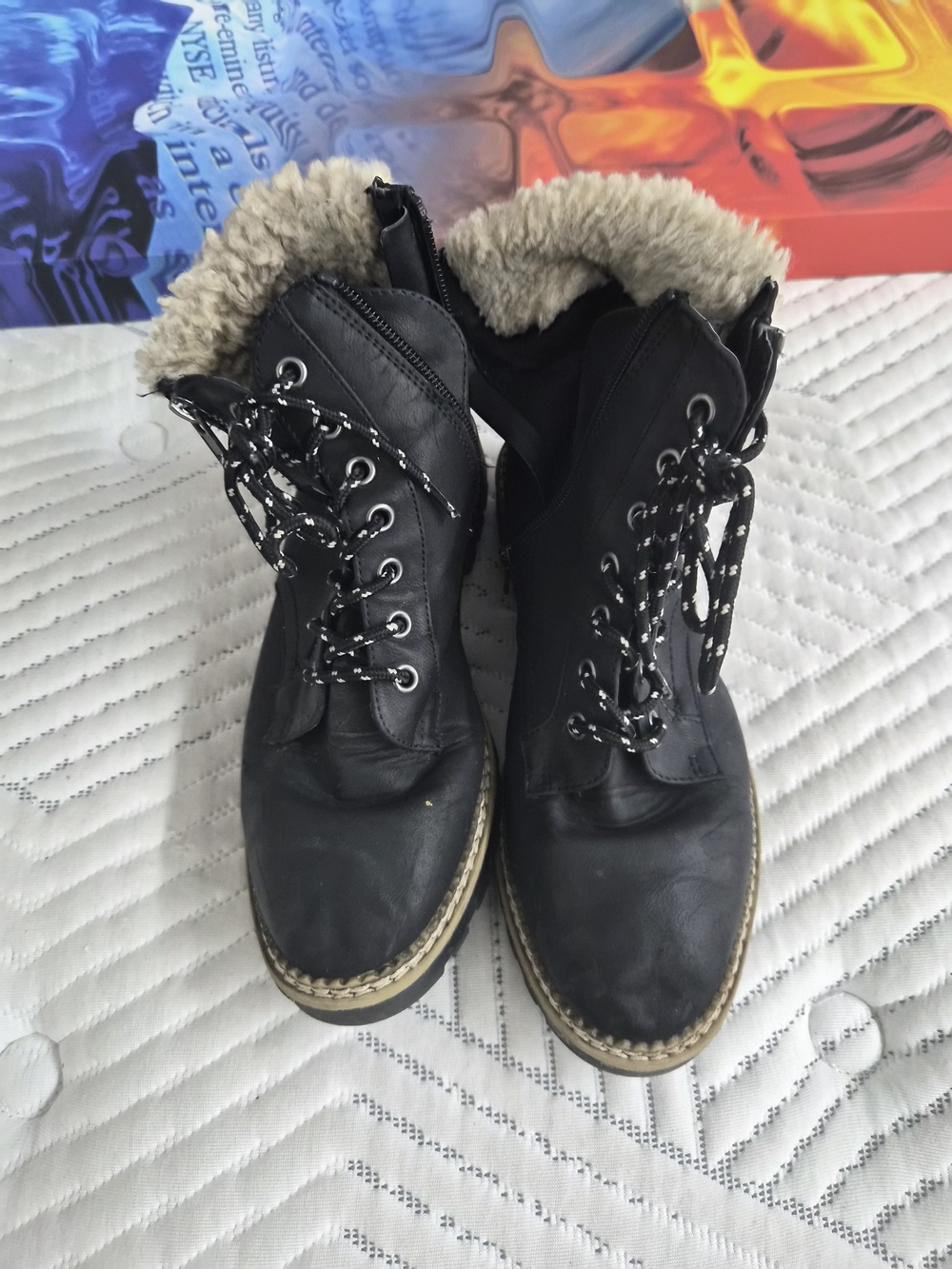 Target Black Faux-Fur Trim Lace-Up Winter Boots